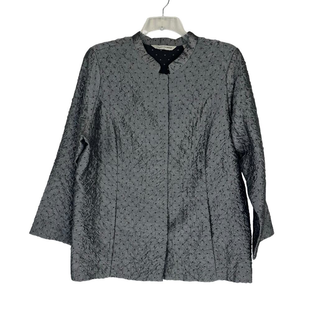 Soft by Avenue Gray Metallic Magnetic Closure Embroidered Jacket‎ Women 18/20